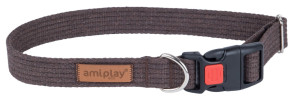 AMIPLAY Obroża regulowana z blokadą Cotton - Brązowa S (28-40 x 1,5cm)