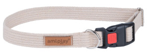 AMIPLAY Obroża regulowana z blokadą Cotton - Beżowa L (40-60 x 2,5cm)