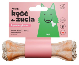 AZANKI Kość hipoalergiczna ze skóry jelenia z owcą i jagodami goji 12 cm