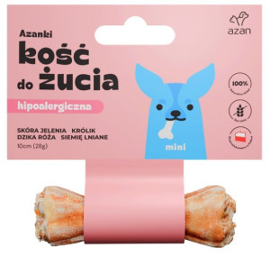 AZANKI Kość hipoalergiczna ze skóry jelenia z królikiem, dziką różą i siemieniem lnianym MINI 10 cm