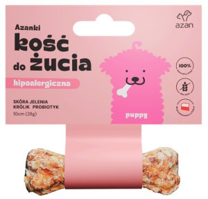 AZANKI Kość hipoalergiczna ze skóry jelenia z królikiem i probiotykiem PUPPY 10 cm