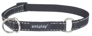 AMIPLAY Obroża półzaciskowa Reflective - Czarna M (25-40 x 1,5cm)