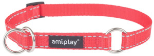 AMIPLAY Obroża półzaciskowa Reflective - Czerwona M (25-40 x 1,5cm)