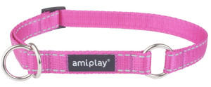 AMIPLAY Obroża półzaciskowa Reflective - Różowa M (25-40 x 1,5cm)
