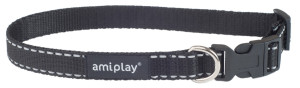 AMIPLAY Obroża regulowana Reflective - Czarna S (20-35 x 1cm)