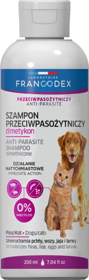 FRANCODEX Szampon dla psa i kota przeciw pasożytom z dimetykonem 200 ml