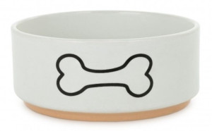 BARRY KING Miska ceramiczna dla psa z nadrukiem kości na podstawce - biała 15 cm