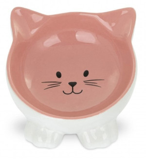 BARRY KING Miska ceramiczna dla kota w kształcie kota na nóżkach 11,5 cm - różowa