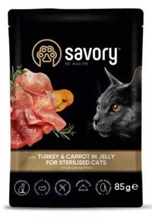 SAVORY Cat Adult Sterilised Turkey and Carrot 85g (saszetka)