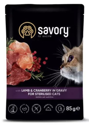 SAVORY Cat Adult Sterilised Lamb and Cranberry 85g (saszetka)