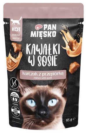 PAN MIĘSKO KOT Kawałki w sosie Kurczak z przepiórką 85g
