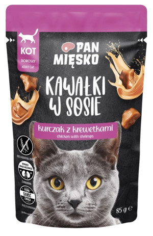 PAN MIĘSKO KOT Kawałki w sosie Kurczak z krewetkami 85g