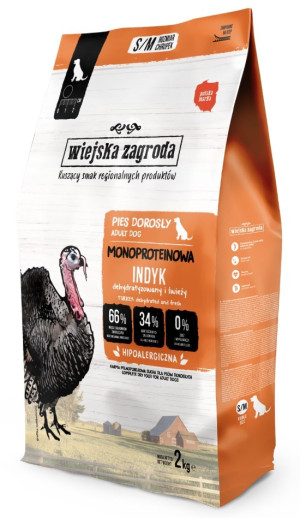WIEJSKA ZAGRODA PIES Monobiałkowa Indyk - rozmiar chrupek S/M 2 kg
