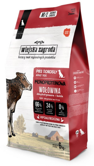 WIEJSKA ZAGRODA PIES Monobiałkowa Wołowina - rozmiar chrupek M/L 6 kg