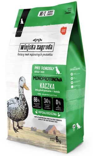 WIEJSKA ZAGRODA PIES Monobiałkowa Kaczka - rozmiar chrupek M/L 6 kg