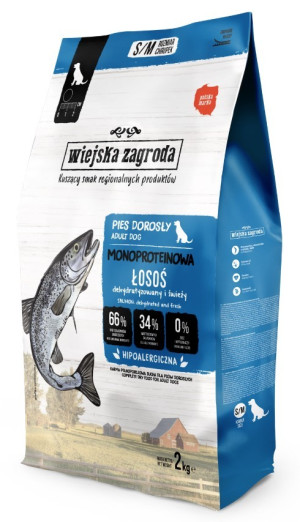 WIEJSKA ZAGRODA PIES Monobiałkowa Łosoś - rozmiar chrupek S/M 2 kg