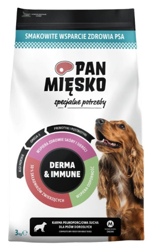 PAN MIĘSKO PIES Specjalne potrzeby Derma and Immune - rozmiar chrupek M 3 kg