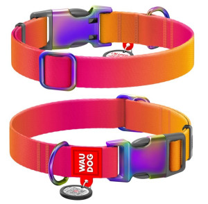 WAUDOG Nylon obroża Recycled nylonowa z QR-paszportem gradient pomarańczowy L