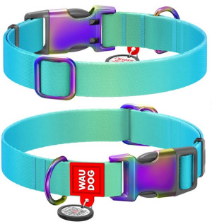 WAUDOG Nylon obroża Recycled nylonowa z QR-paszportem gradient niebieski L