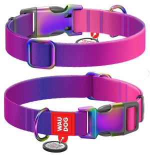WAUDOG Nylon obroża Recycled nylonowa z QR-paszportem gradient fioletowy XL