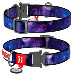 WAUDOG Nylon obroża nylonowa z QR-paszportem, wzór NASA21, metalowa klamra fastex S