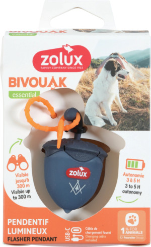 ZOLUX BIVOUAK Świecąca zawieszka orzech na USB do obroży dla psa - niebieska