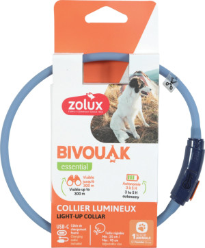ZOLUX BIVOUAK Świecąca obroża silikonowa LED dla szczeniąt i małych psów - niebieska