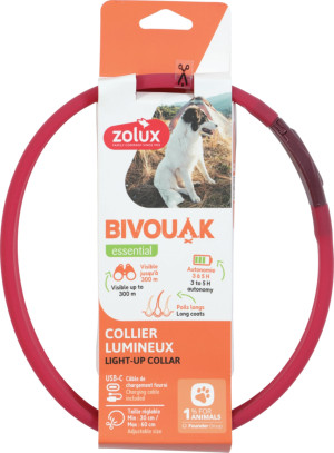 ZOLUX BIVOUAK Świecąca obroża silikonowa LED dla psów o długiej sierści - czerwona