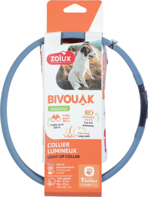 ZOLUX BIVOUAK Świecąca obroża silikonowa LED dla psów o długiej sierści - niebieska