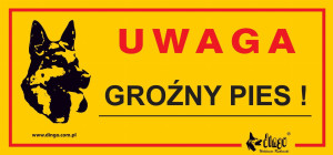 DINGO Tabliczka ostrzegawcza metalowa - "Uwaga, groźny pies"