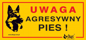 DINGO Tabliczka ostrzegawcza metalowa - "Uwaga agresywny pies"