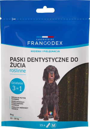 FRANCODEX Paski do gryzienia M usuwające kamień i brzydki zapach z pyska 352,5 g/15 pasków