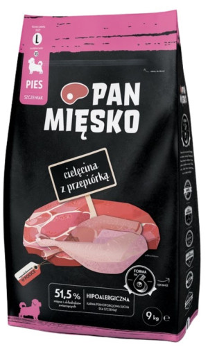 PAN MIĘSKO Cielęcina z przepiórką dla szczeniąt - rozmiar chrupek: L (duży) 9kg