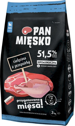PAN MIĘSKO Cielęcina z przepiórką dla szczeniąt - rozmiar chrupek: L (duży) 3kg