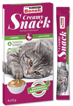 SUPER BENEK Creamy Snack - płynna przekąska dla kotów z gęsiną 4x 15g