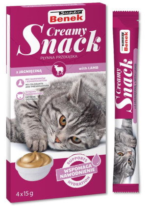 SUPER BENEK Creamy Snack - płynna przekąska dla kotów z jagnięciną 4x 15g