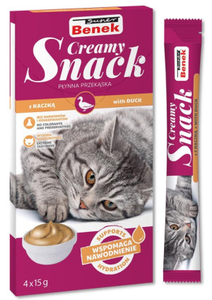 SUPER BENEK Creamy Snack - płynna przekąska dla kotów z kaczką 4x 15g
