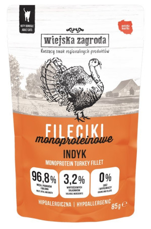 WIEJSKA ZAGRODA KOT Fileciki Monoproteinowe Indyk 85g (saszetka)