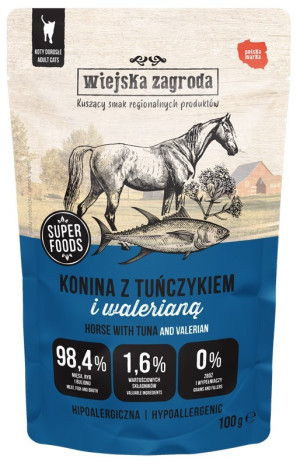WIEJSKA ZAGRODA KOT Konina z tuńczykiem i walerianą 100g (saszetka)