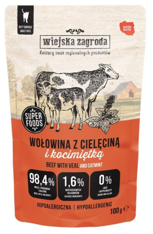 WIEJSKA ZAGRODA KOT Wołowina z cielęciną i kocimiętką 100g (saszetka)
