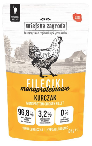 WIEJSKA ZAGRODA KOT Fileciki Monoproteinowe Kurczak 85g (saszetka)