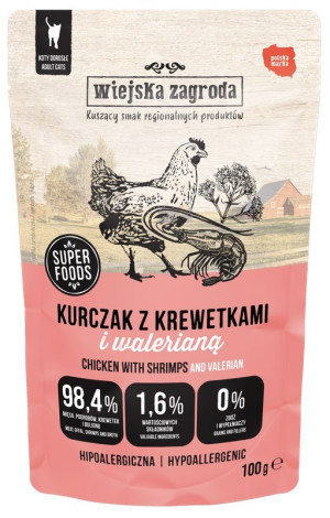 WIEJSKA ZAGRODA KOT Kurczak z krewetkami i walerianą 100g (saszetka)
