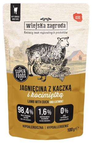 WIEJSKA ZAGRODA KOT Jagnięcina z kaczką i kocimiętką 100g (saszetka)