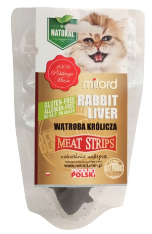 MILORD MEAT KOT Suszone Przysmaki - Paski z Wątroby Króliczej 40g