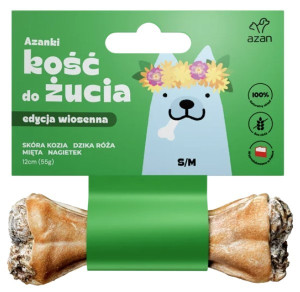 AZANKI Kość w skórze wołowej ze skórą kozią, miętą, dziką różą i nagietkiem S/M 12cm
