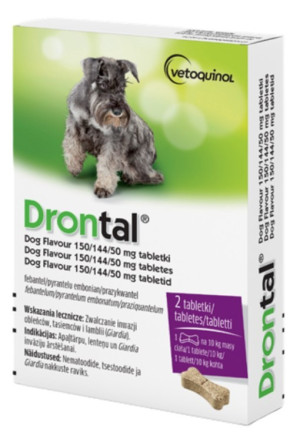 VETOQUINOL Drontal Dog Flavour 150/144/50 mg - tabletki na odrobaczanie dla psów do 20kg / 2 tabl.