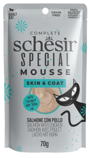 SCHESIR CAT Special Mousse Skin and Coat Salmon with chicken 70g (saszetka)