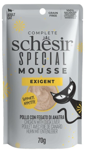 SCHESIR CAT Special Mousse Exigent Chicken with duck liver 70g (saszetka)
