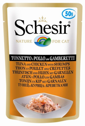 SCHESIR CAT Tuna and chicken with shrimps in jelly 50g (saszetka)