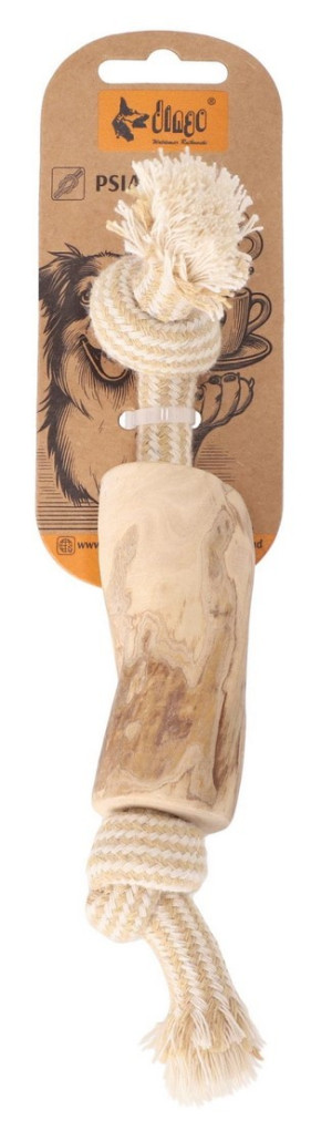 DINGO Gryzak z drewna kawowego na sznurze DWA WĘZŁY 22 cm